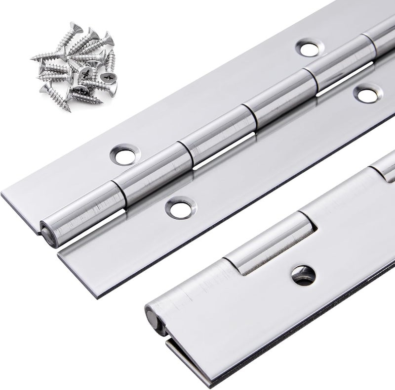GRRONZEE 2 Pack Heavy Duty Piano Hinge 16 Inch x 1.5 Inch Stainless Steel Continuous & Piano Hinges with Holes, 16" Continuous Hinges for Cabinet, Door, DIY Wood Boxes, 0.060" Leaf Thickness, 1.5" Open Width - Image 1